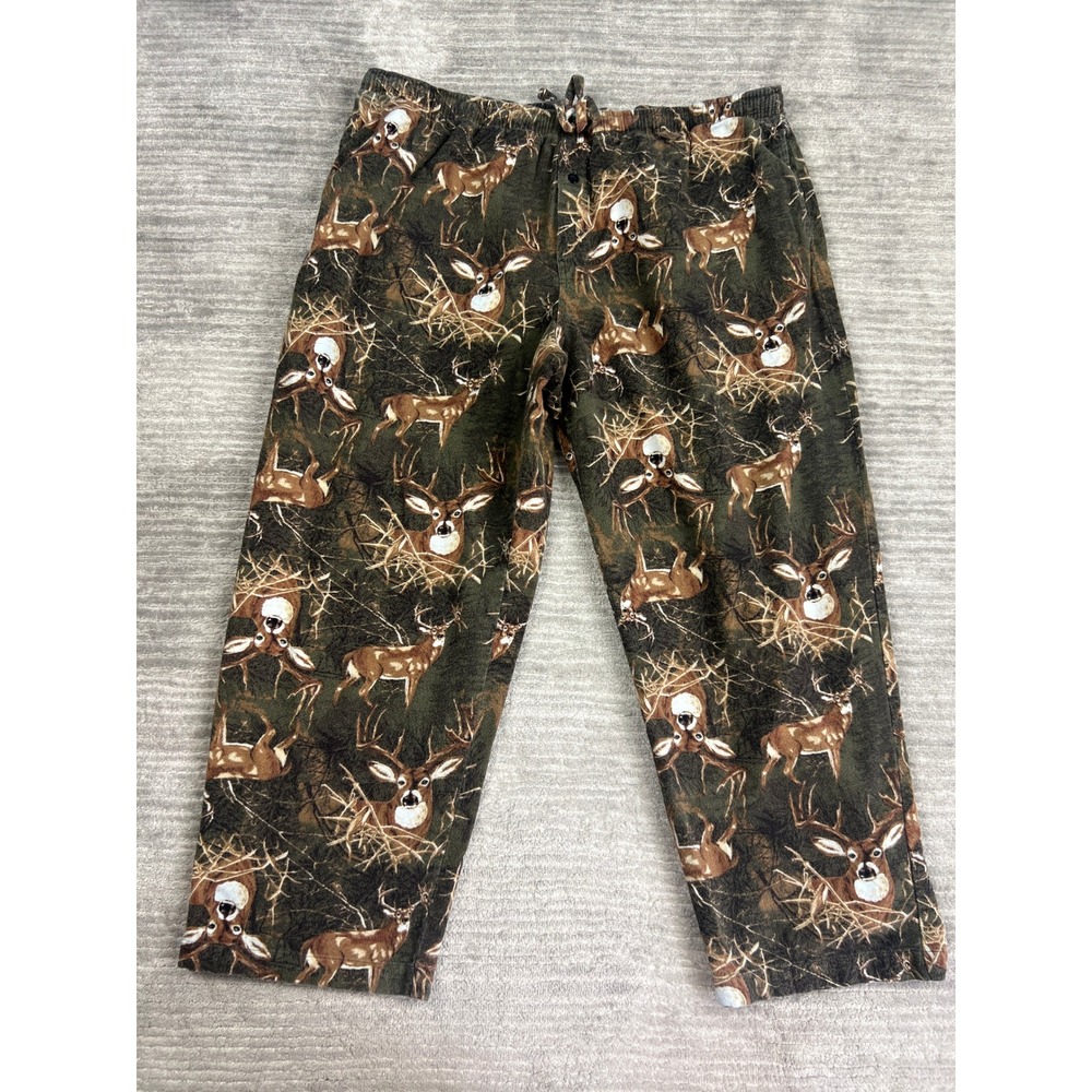 Ocean + Coast Pajama Pants Men XXL Green Deer Buck Flannel Drawstring Hunting